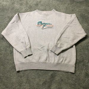Vtg Miami Dolphins Sweater Mens Size Large Gray Football NFL Sweatshirt